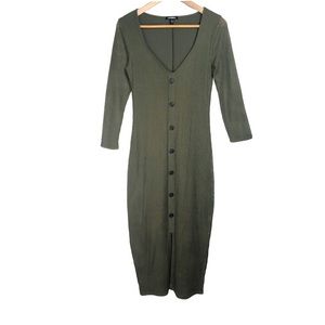 Express Ribbed Green Button Front MIdi Dress Size S/P